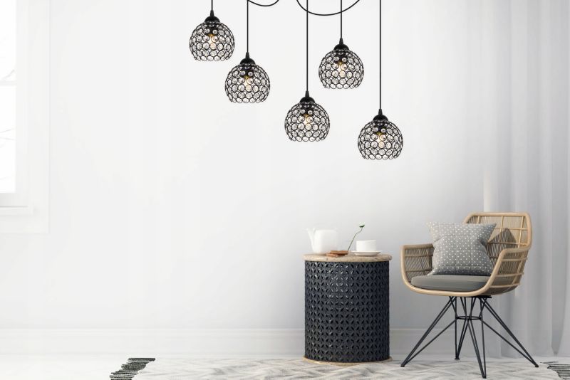 Lampa sufitowa wisząca Light Home LH Crystal Spider 5x E27 60W kryształki czarny 1szt.
