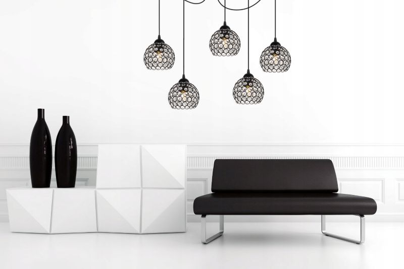Lampa sufitowa wisząca Light Home LH Crystal Spider 5x E27 60W kryształki czarny 1szt.