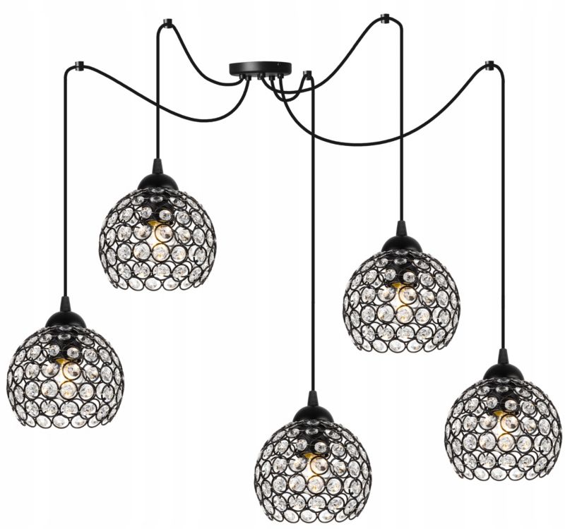 Lampa sufitowa wisząca Light Home LH Crystal Spider 5x E27 60W kryształki czarny 1szt.