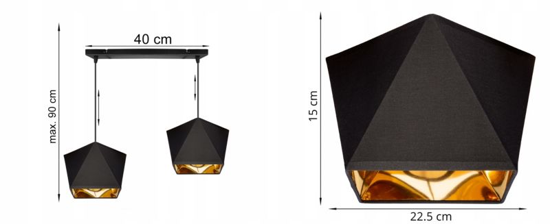 Lampa sufitowa wisząca Light Home LH Diamond 2x E27 60W czarny 1szt.