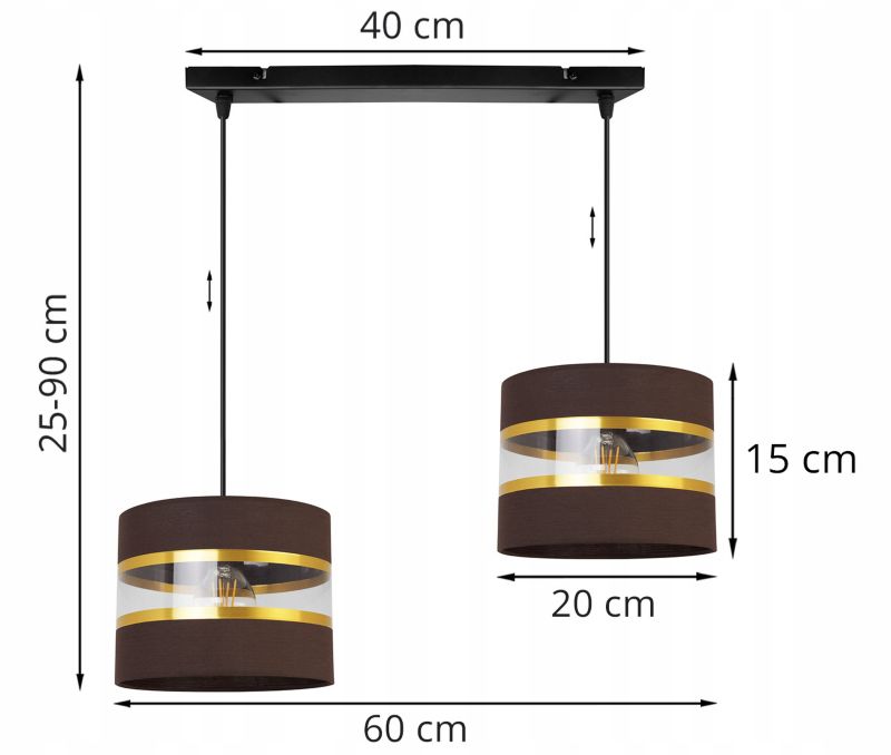 Lampa sufitowa wisząca Light Home LH Elegance Gold 2x E27 60W brązowy/czarny 1szt.