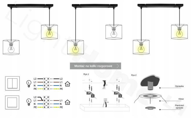 Lampa sufitowa wisząca Light Home LH Elegance Gold 2x E27 60W brązowy/czarny 1szt.