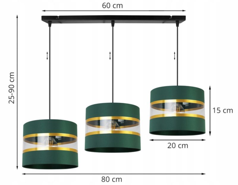 Lampa sufitowa wisząca Light Home LH Elegance Gold 3x E27 60W zielony/czarny 1szt.
