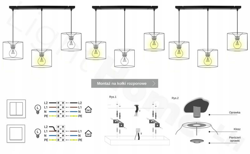 Lampa sufitowa wisząca Light Home LH Elegance Gold 3x E27 60W zielony/czarny 1szt.