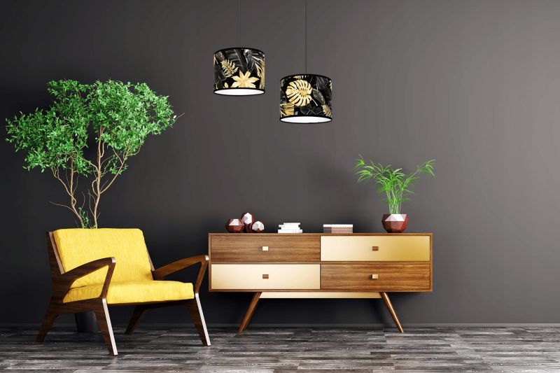 Lampa sufitowa wisząca Light Home LH Gold Flowers 1x E27 60W abażur kwiaty 20cm czarny/złoty 1szt.