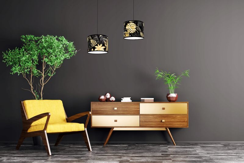 Lampa sufitowa wisząca Light Home LH Gold Flowers 2x E27 60W abażur kwiaty 20cm czarny/złoty 1szt.