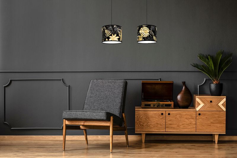 Lampa sufitowa wisząca Light Home LH Gold Flowers 2x E27 60W abażur kwiaty 20cm czarny/złoty 1szt.