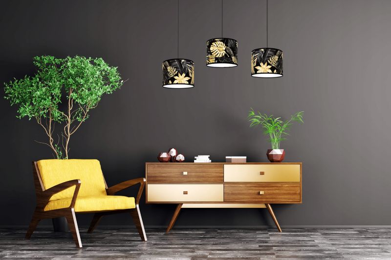 Lampa sufitowa wisząca Light Home LH Gold Flowers 3x E27 60W abażur kwiaty 20cm czarny/złoty 1szt.