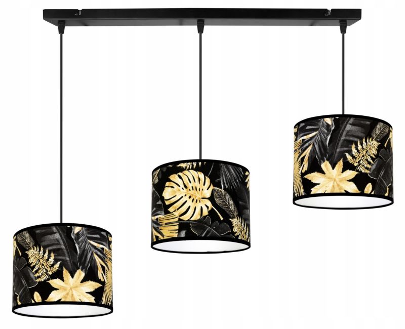 Lampa sufitowa wisząca Light Home LH Gold Flowers 3x E27 60W abażur kwiaty 20cm czarny/złoty 1szt.