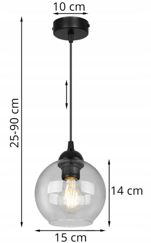 Lampa sufitowa wisząca Light Home LH Haga 1x E27 60W czarny/bezbarwny 1szt.