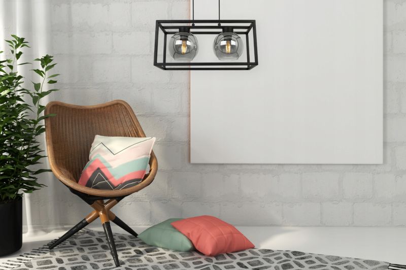 Lampa sufitowa wisząca Light Home LH Haga Cage 2x E27 60W szkło grafit 1szt.