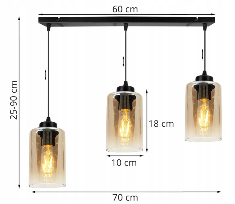 Lampa sufitowa wisząca Light Home LH Hella 3x E27 60W miodowy 1szt.