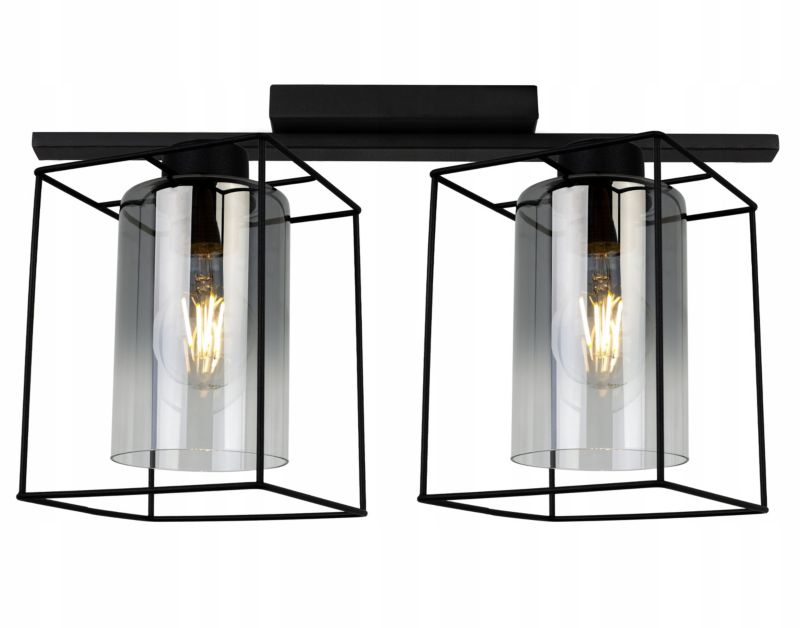 Lampa sufitowa wisząca Light Home LH Hella Cage 2x E27 60W szkło grafit 1szt.