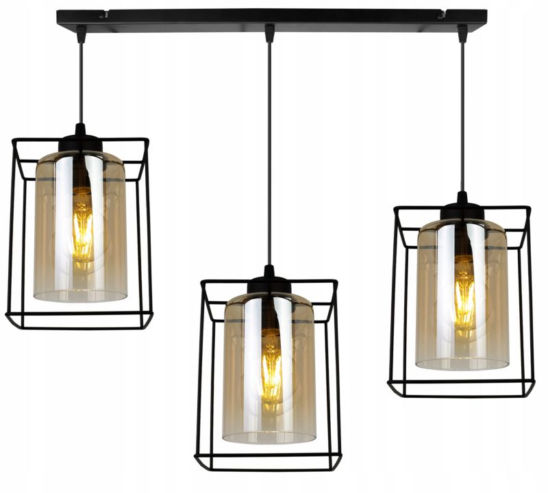 Lampa sufitowa wisząca Light Home LH Hella Cage 3x E27 60W szkło miodowy 1szt.