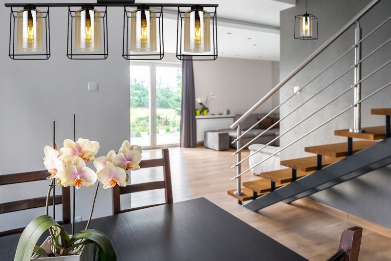 Lampa sufitowa wisząca Light Home LH Hella Cage 4x E27 60W szkło miodowy 1szt.