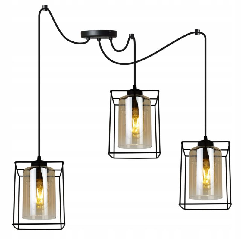 Lampa sufitowa wisząca Light Home LH Hella Cage Pająk 3x E27 60W szkło miodowy 1szt.