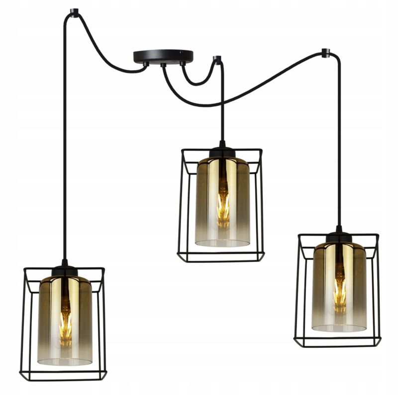 Lampa sufitowa wisząca Light Home LH Hella Cage Pająk 3x E27 60W szkło złoty 1szt.