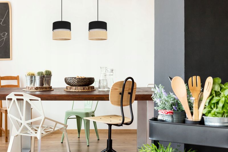 Lampa sufitowa wisząca Light Home LH Juta 2x E27 60W abażur 20cm tkanina czarny 1szt.