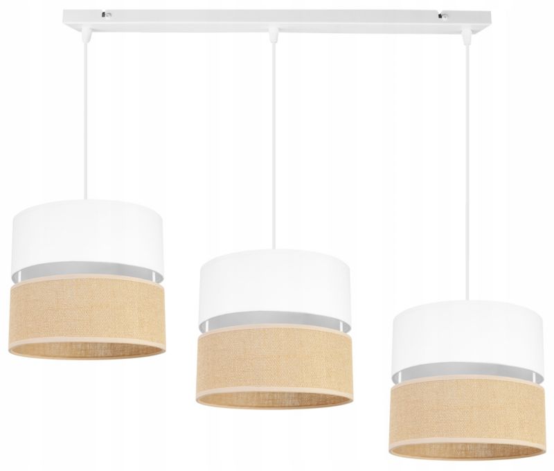 Lampa sufitowa wisząca Light Home LH Juta 3x E27 60W abażur 20cm tkanina biały 1szt.