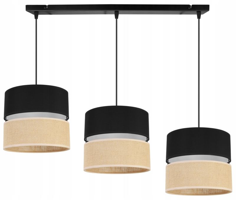 Lampa sufitowa wisząca Light Home LH Juta 3x E27 60W abażur 20cm tkanina czarny 1szt.