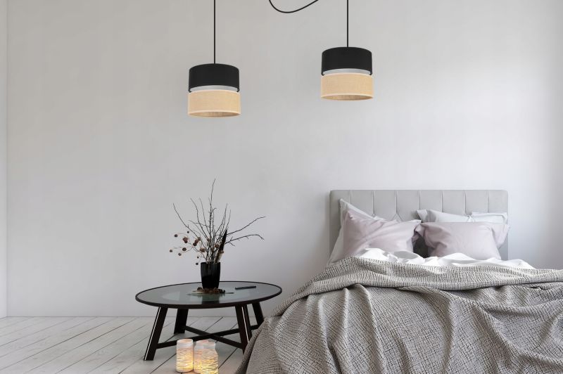 Lampa sufitowa wisząca Light Home LH Juta Pająk 2x E27 60W abażur 20cm tkanina czarny 1szt.