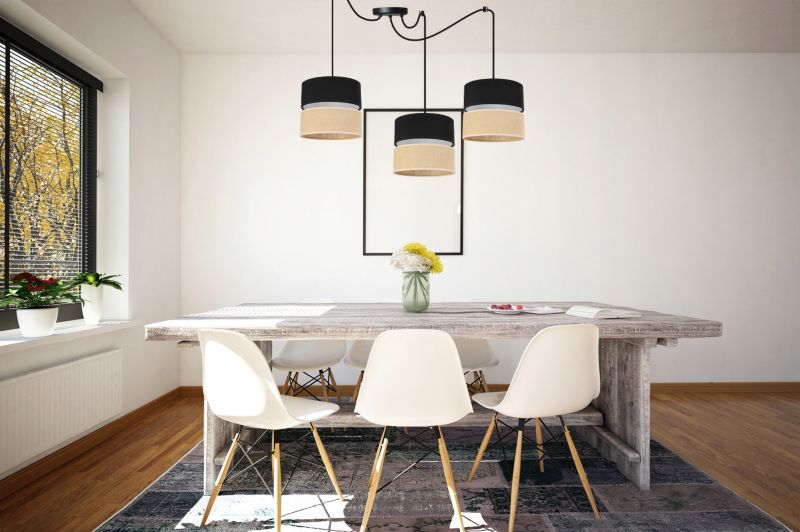 Lampa sufitowa wisząca Light Home LH Juta Pająk 3x E27 60W abażur 20cm tkanina czarny 1szt.