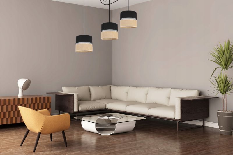 Lampa sufitowa wisząca Light Home LH Juta Pająk 3x E27 60W abażur 20cm tkanina czarny 1szt.