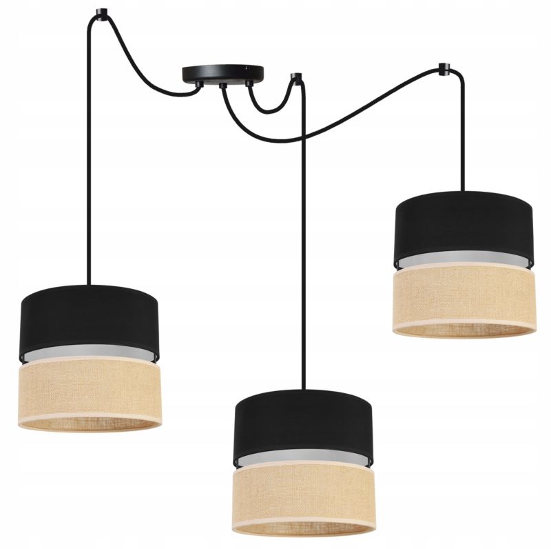Lampa sufitowa wisząca Light Home LH Juta Pająk 3x E27 60W abażur 20cm tkanina czarny 1szt.