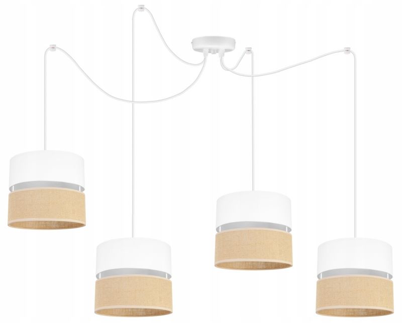 Lampa sufitowa wisząca Light Home LH Juta Pająk 4x E27 60W abażur 20cm tkanina biały 1szt.