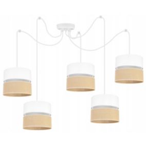 Lampa sufitowa wisząca Light Home LH Juta Pająk 5x E27 60W abażur 20cm tkanina biały 1szt.