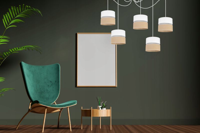 Lampa sufitowa wisząca Light Home LH Juta Pająk 5x E27 60W abażur 20cm tkanina biały 1szt.