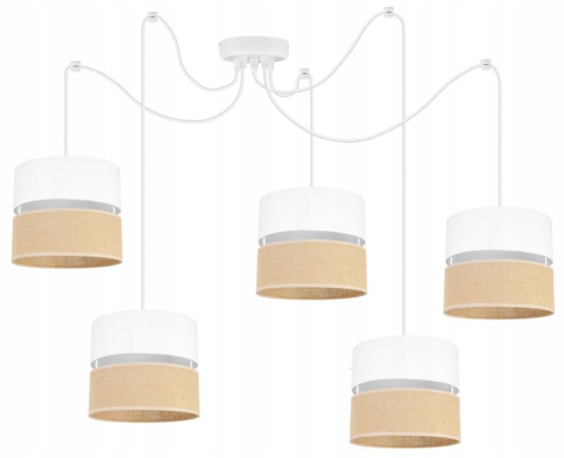 Lampa sufitowa wisząca Light Home LH Juta Pająk 5x E27 60W abażur 20cm tkanina biały 1szt.