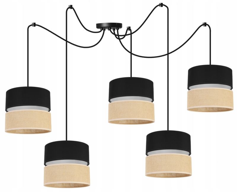 Lampa sufitowa wisząca Light Home LH Juta Pająk 5x E27 60W abażur 20cm tkanina czarny 1szt.