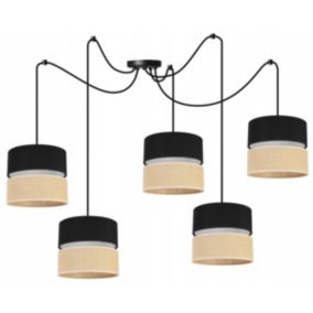 Lampa sufitowa wisząca Light Home LH Juta Pająk 5x E27 60W abażur 20cm tkanina czarny 1szt.