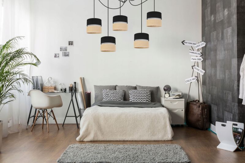 Lampa sufitowa wisząca Light Home LH Juta Pająk 5x E27 60W abażur 20cm tkanina czarny 1szt.