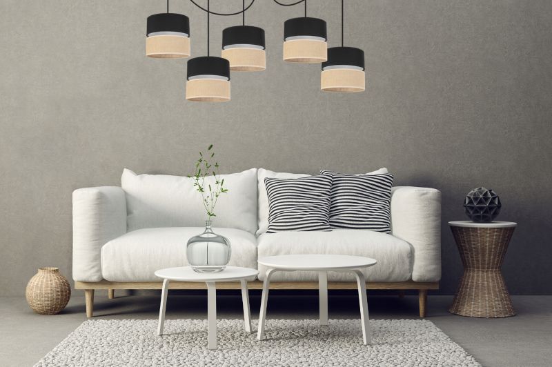 Lampa sufitowa wisząca Light Home LH Juta Pająk 5x E27 60W abażur 20cm tkanina czarny 1szt.