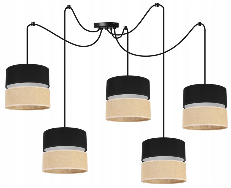 Lampa sufitowa wisząca Light Home LH Juta Pająk 5x E27 60W abażur 20cm tkanina czarny 1szt.