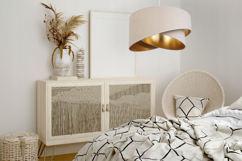 Lampa sufitowa wisząca Light Home LH Mediolan 1x E27 60W abażur beżowy/złoty 1szt.