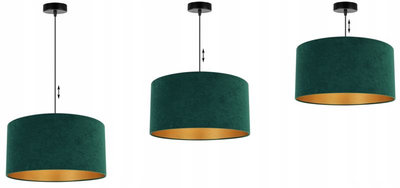 Lampa sufitowa wisząca Light Home LH Mediolan Welur 1x E27 60W butelkowy zielony/złoty 40cm 1szt.