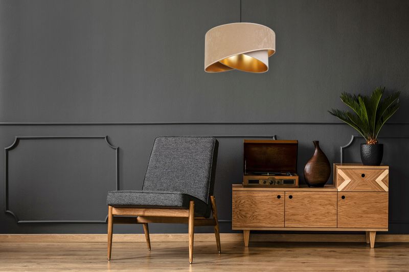 Lampa sufitowa wisząca Light Home LH Mediolan Welur 1x E27 60W mieszany beż/złoty 1szt.