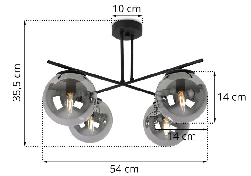 Lampa sufitowa wisząca Light Home LH Modena 4x E14 60W czarny 1szt.