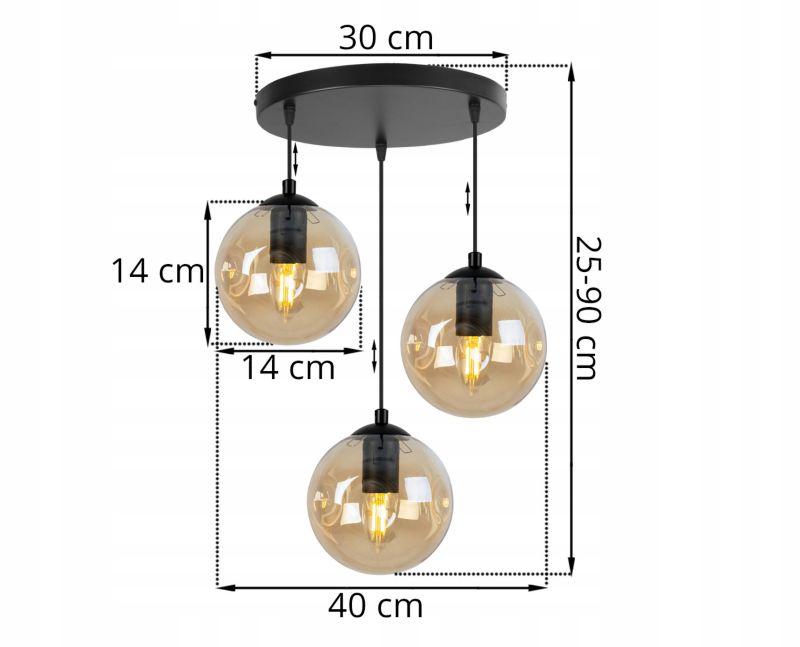 Lampa sufitowa wisząca Light Home LH Monako 3x E27 60W okrągła czarny/złoty 1szt.