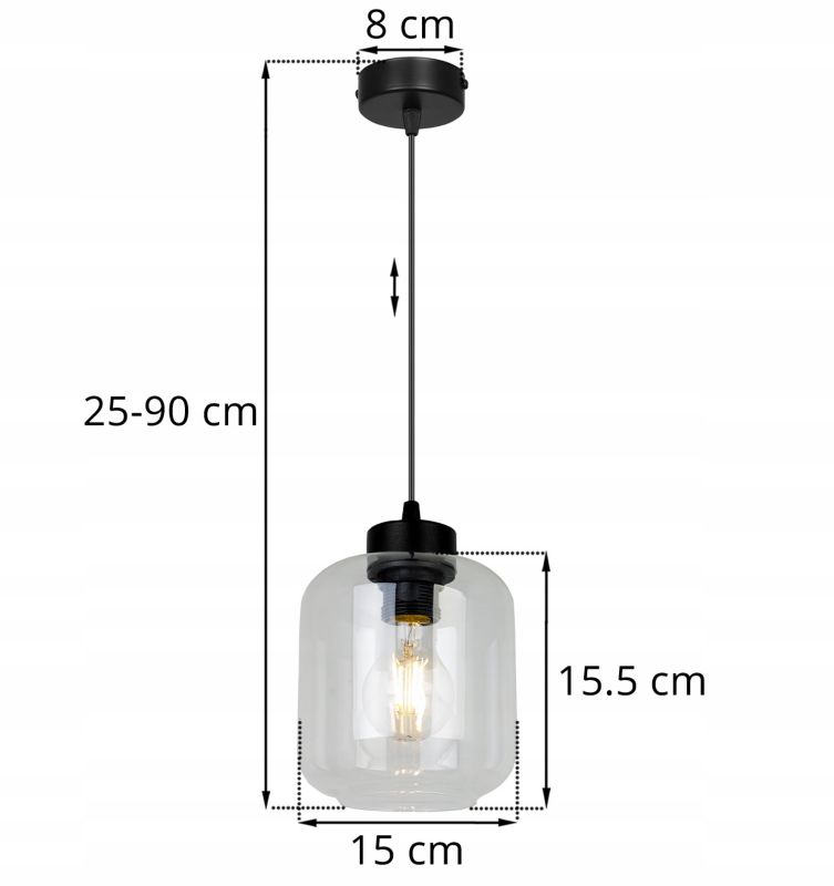 Lampa sufitowa wisząca Light Home LH Novalja 1x E27 60W czarny/bezbarwny 1szt.
