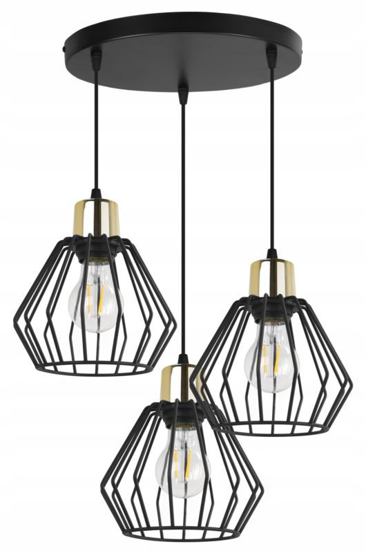 Lampa sufitowa wisząca Light Home LH Nuvola 3x E27 60W okrągła czarny/złoty 1szt.