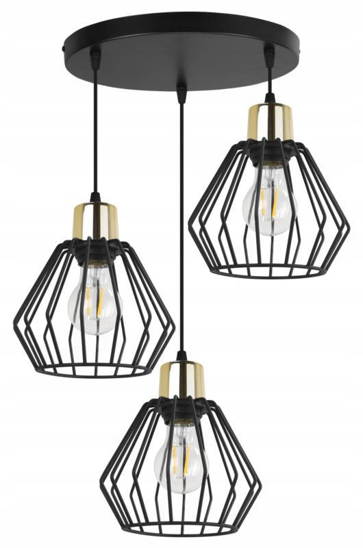 Lampa sufitowa wisząca Light Home LH Nuvola 3x E27 60W okrągła czarny/złoty 1szt.