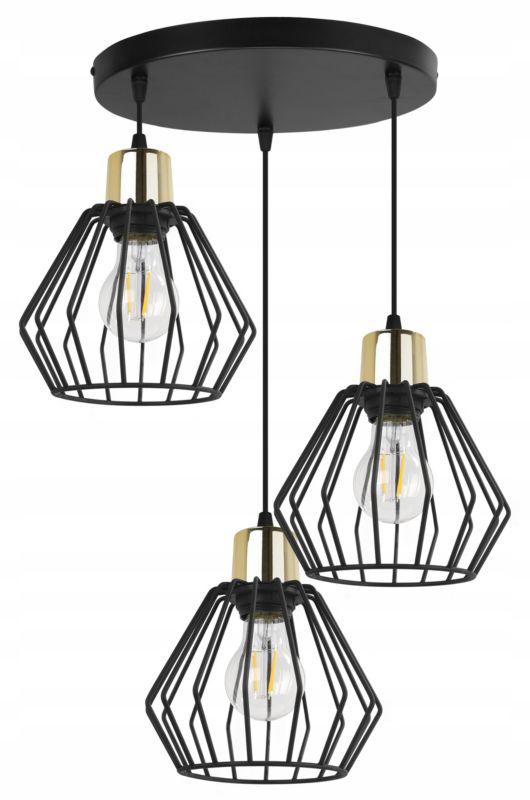 Lampa sufitowa wisząca Light Home LH Nuvola 3x E27 60W okrągła czarny/złoty 1szt.