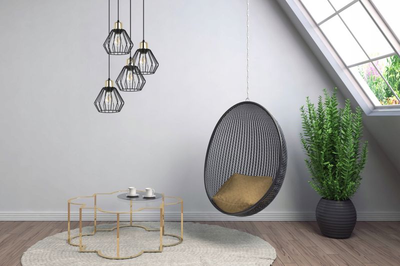 Lampa sufitowa wisząca Light Home LH Nuvola 4x E27 60W okrągła czarny/złoty 1szt.