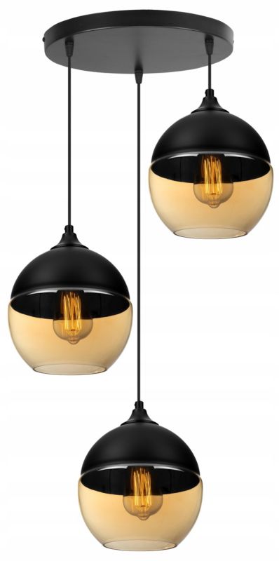 Lampa sufitowa wisząca Light Home LH Oslo 3x E27 60W klosz okrągły czarny/złoty 1szt.