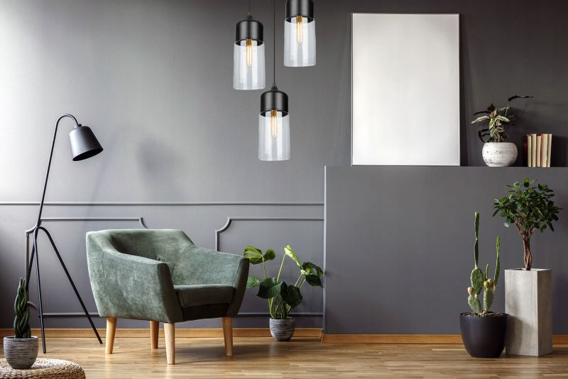 Lampa sufitowa wisząca Light Home LH Oslo 3x E27 60W klosz tuba czarny/bezbarwny 1szt.