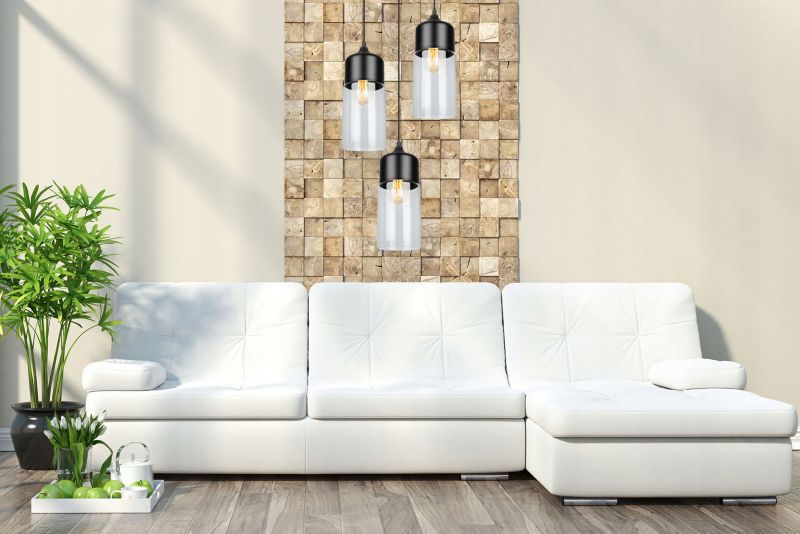 Lampa sufitowa wisząca Light Home LH Oslo 3x E27 60W klosz tuba czarny/bezbarwny 1szt.